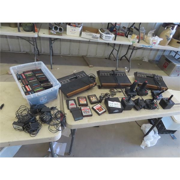 3 Atari Machines with Controls, Power Cords + Over 50 Atari Games
