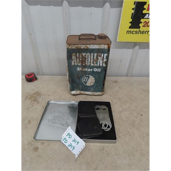 Miller Bottle Opener with Coasters + Case & BA Oil Can - in rough shape