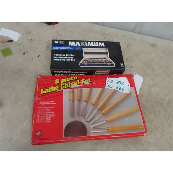 New 8 pc Lathe Chisel Set + New 16 pc Forstner Bit Set