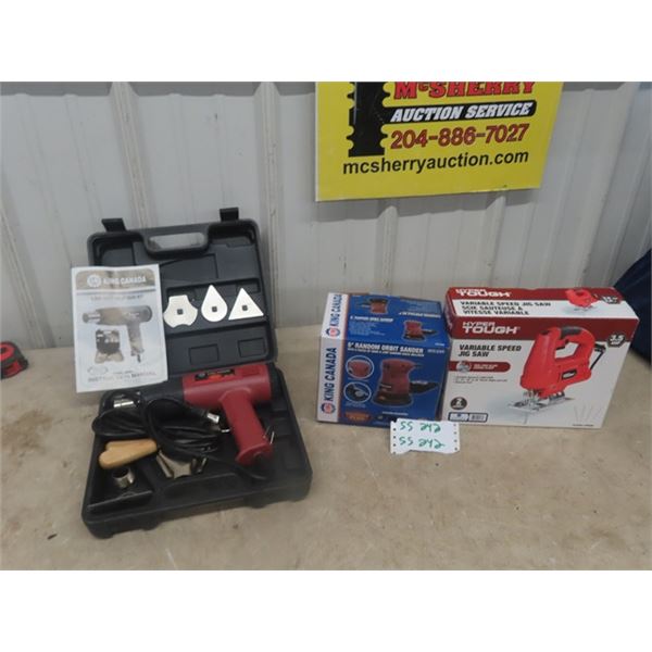 3 New Power Tools; King Heat Gun Kit with Case, King Orbital Sander, Hyper Tough Jig Saw
