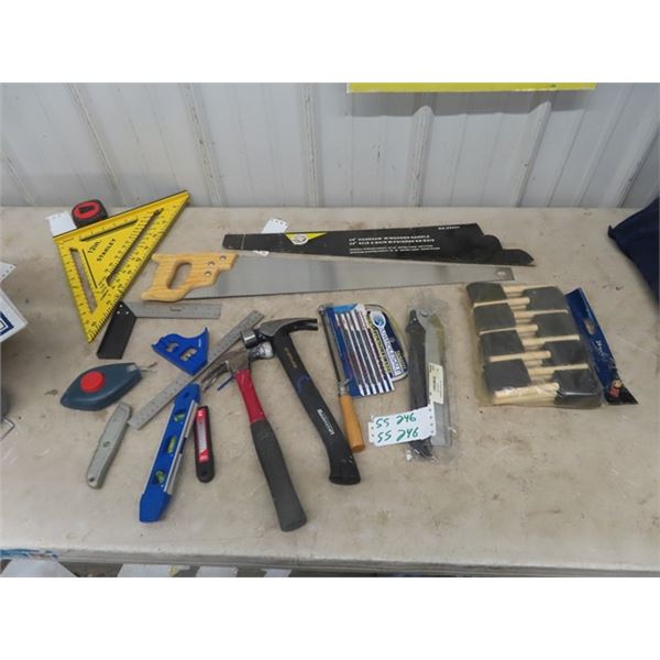 Carpentry Tools ; Hammer, Saws, Measurers, Paint Sponges plus more