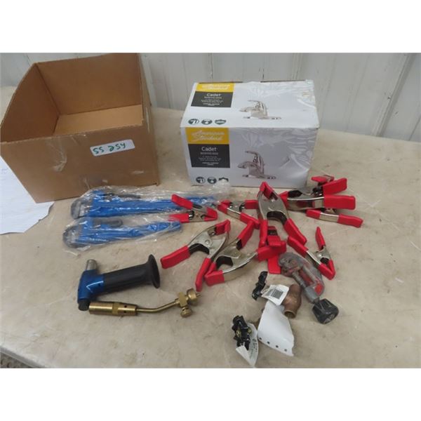 10 Spring Clamps, 2 Pipe Wrenches, Torch, Pipe Cutter, Faucet