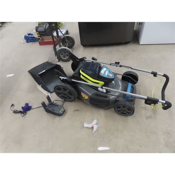 Yardworks 48V Push Lawn Mower with Charger & Bagger