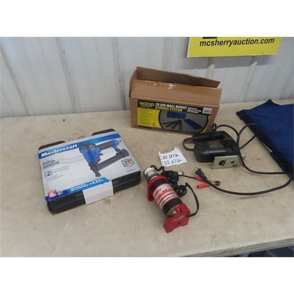New Air Stapler, Hobbico 12 Volt Starter, Wall Mount 20 Bin Storage, Jig Saw