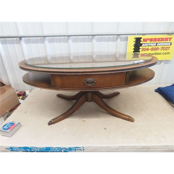 Duncan Phyfe Oval Coffee Tabe with Fitted Glass 15" x 36" x 21"