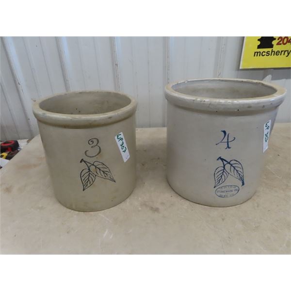 2 Red Wing Crocks with Birch Leaf; 1) 3 Gal, 1) 4 Gal