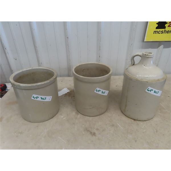 3 Crockery Pieces; 2) 1 Gal Crocks, 1) Red Wing Jug
