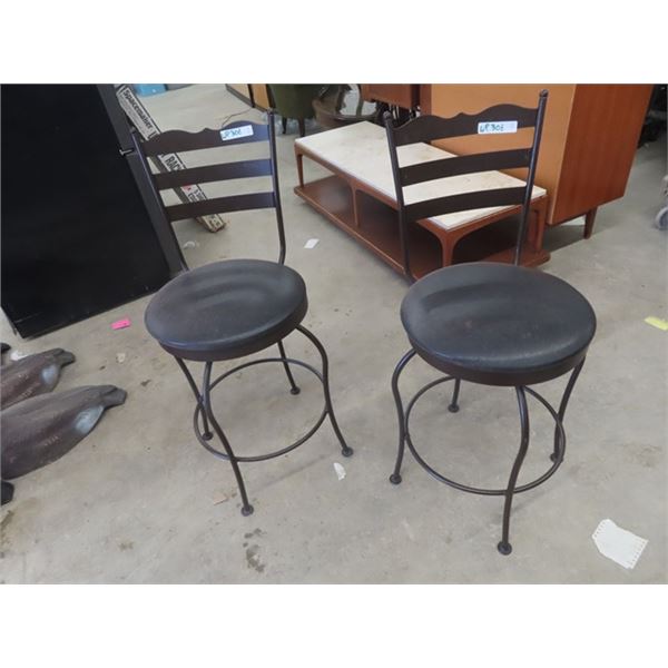 2 Swivel Wrought Iron Bar Stools