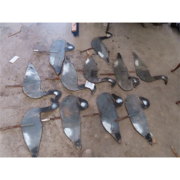 11 Flat Home-made Goose Decoys - Folk Art