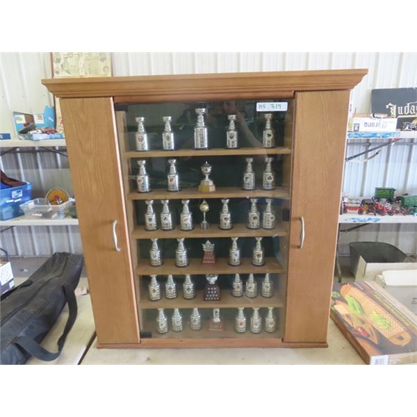 Custom Built Stanley Cup Display Shelf with 36 Mini NHL Stanley Cup Trophies plus others- Some Boxes