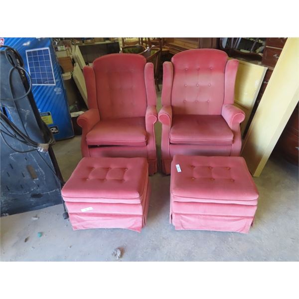 2 Swivel Upholstered Rocker Living Room Chairs with Ottomans