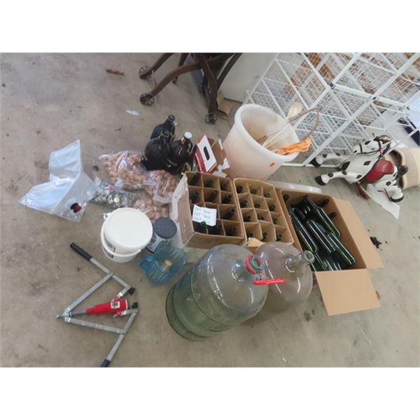 Quantity of Wine Making Equipment; 2 Carbines, Bottles, Corker + Corks plus more