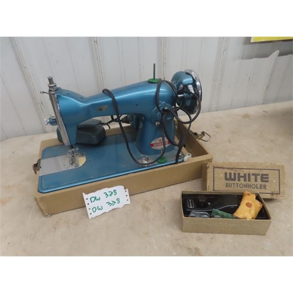 White Portable Sewing Machine with Button Holer