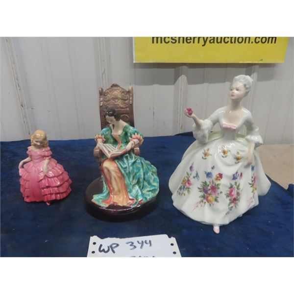 3 Royal Doulton Figurines; 1) Rose 4.5" Tall, 1) Leisure House 1949 7" , 1) Diana 1985 7.5"