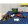 Image 1 : 3 Cast Horse + Delivery Wagon- Biggest 12" Long 6" Tall