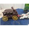 Image 3 : 3 Cast Horse + Delivery Wagon- Biggest 12" Long 6" Tall