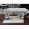 Image 2 : White Cabinet Sewing Machine with Box of Fabric