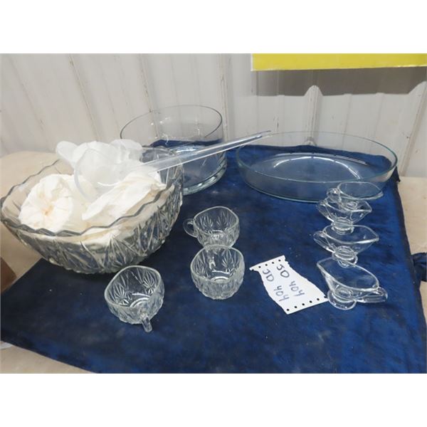 Crystal Punch Bowl + 12 Cups & Pyrex Bowl
