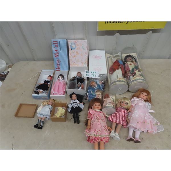 16 Porcelain Dolls - Some with Boxes, Not all; Betty McCall, Bitty Bethany, Kishlets and others
