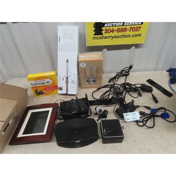 Electronics; Water Speakers, Hair Iron, Radio/ Alarm, USRobotics  plus more