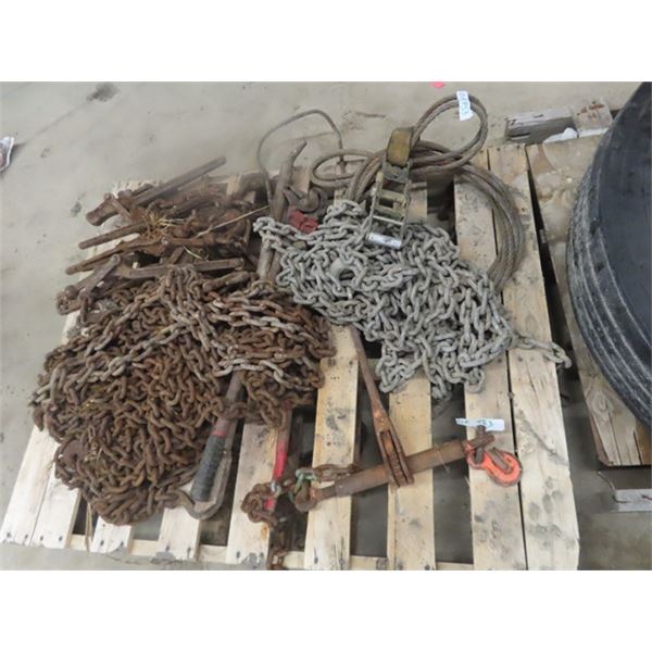 Long Chains + Hooks, Load Binders, Strap Tightener Cable - Whole Pallet Lot