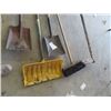 Image 2 : 5 Hand Yard Tools; 3 Shovels, Hoe, Push Broom