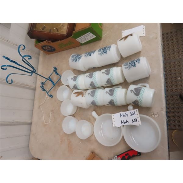 19 Pieces of Fire King Cups with a Stand