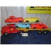 Image 1 : Lincoln Pressed Metal Auto Transport 6.5" x 24.5x 4.25"  & 4 Plastic Cars