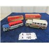 Image 1 : 2 Japan Tin Friction Greyhound Buses: 1) 2" x 2" x 6" , 1) 2" X 1.25" x 6"