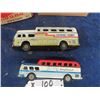 Image 2 : 2 Japan Tin Friction Greyhound Buses: 1) 2" x 2" x 6" , 1) 2" X 1.25" x 6"