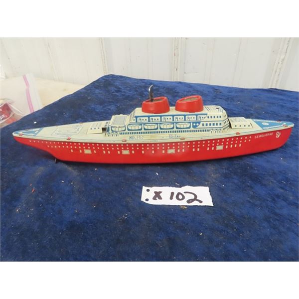 Wolverine Tin Wind Up Ship 15" x 3" x 3"