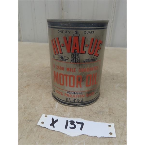 Hi-Val-Va Motor Oil Quart Tin