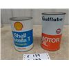 Image 1 : 2 Motor Oil Quart Tins; 1) Shell, 1) Gulf