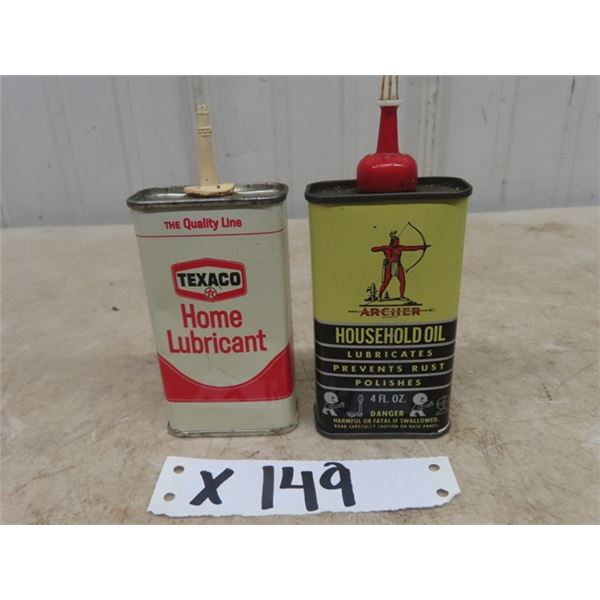 2 Household Tins; 1) Texaco Home Lubricant 4oz, 1) Archer household Oil/Lubricant 4oz with Product