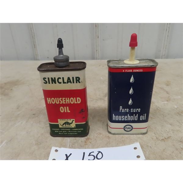 2Household Oils Tins; 1) Pure- Sure 4oz, 1) Sinclair 4oz