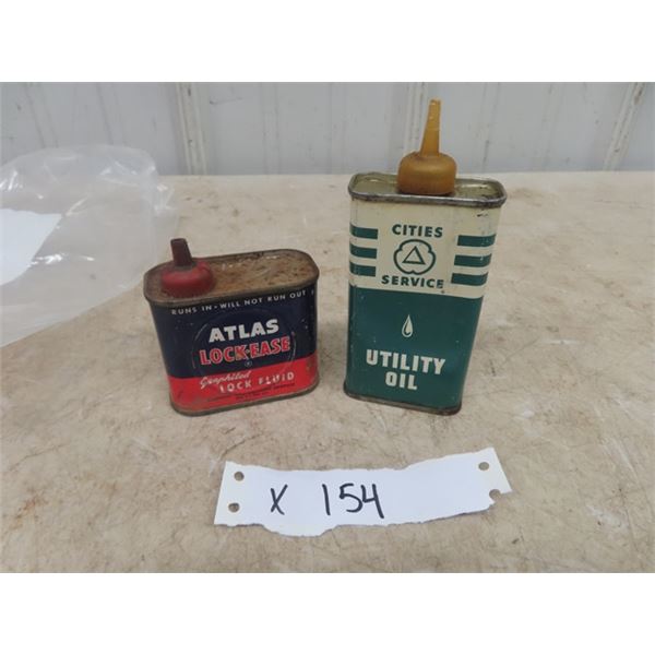 2 Tins; 1) Cities Service Utility Oil 4oz, 1) Atlas Lock Fluid 4oz