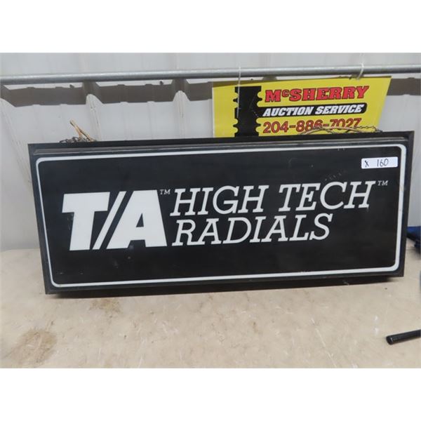 T/A High Tech Radials 2 Sided Sign - Lights Up But UNTESTED 15" x 37"