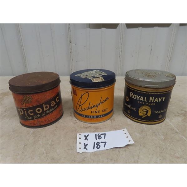 3 Tobacco Tins; 1) Royal Navy, 1) Buckingham, 1) Picobac