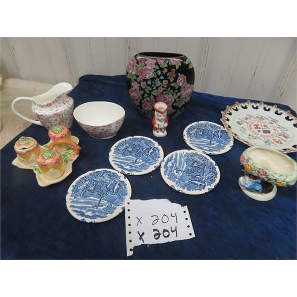 Oriental Style Vase, Cream + Sugar Set, Condiment Set plus more