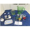 Image 1 : Depression Glass Pitcher+ Creamer&  Shot Glass & Salt + Pepper Shakers