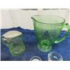 Image 2 : Depression Glass Pitcher+ Creamer&  Shot Glass & Salt + Pepper Shakers