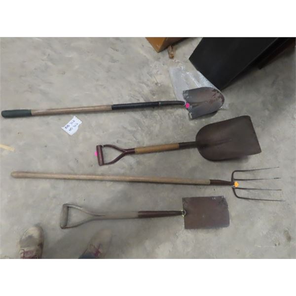 4 Hand Yard Tools; Fork , Shovel & 2 Spades