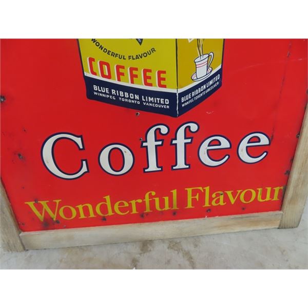 Vintage Blue Ribbon Metal Coffee SIgn 21