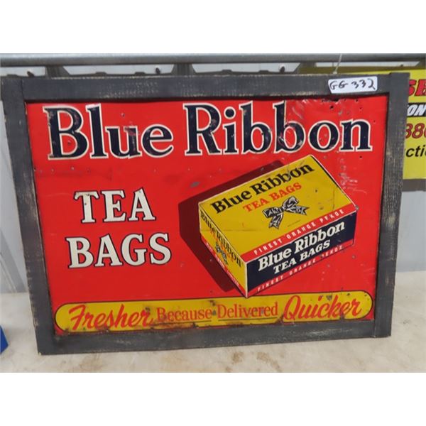 Vintage Blue Ribbon Metal Tea Sign 20" x 28"