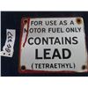 Image 1 : Porcelain 'Contains Lead' Fuel Bowser Sign 6" x 7"
