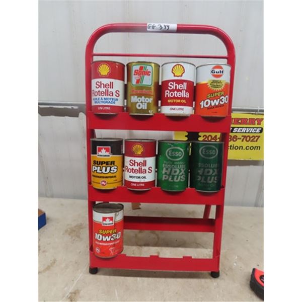 Oil Rack Stand - Fits 15 Cans- Comes with 9 Oil Cans' Shell, Coop, Esso ...