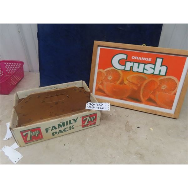 ORange Crush Corrugated Sign & Cardboard 7Up Carrier