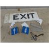 Image 1 : Wooden Exit Sign, Small Fiberglass Washroom Sign, Auto Door Window Crank Handle, Winnipeg Insurance 