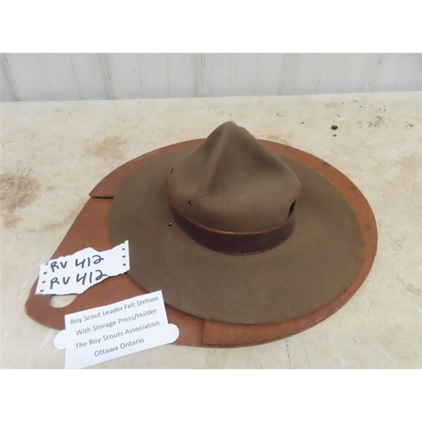 Boy Scout Leader Felt Stetson Hat with Storage Press Holder