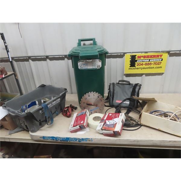 Garbage Can, Bungy Cords, Lawn Mower Blades Clock plus more